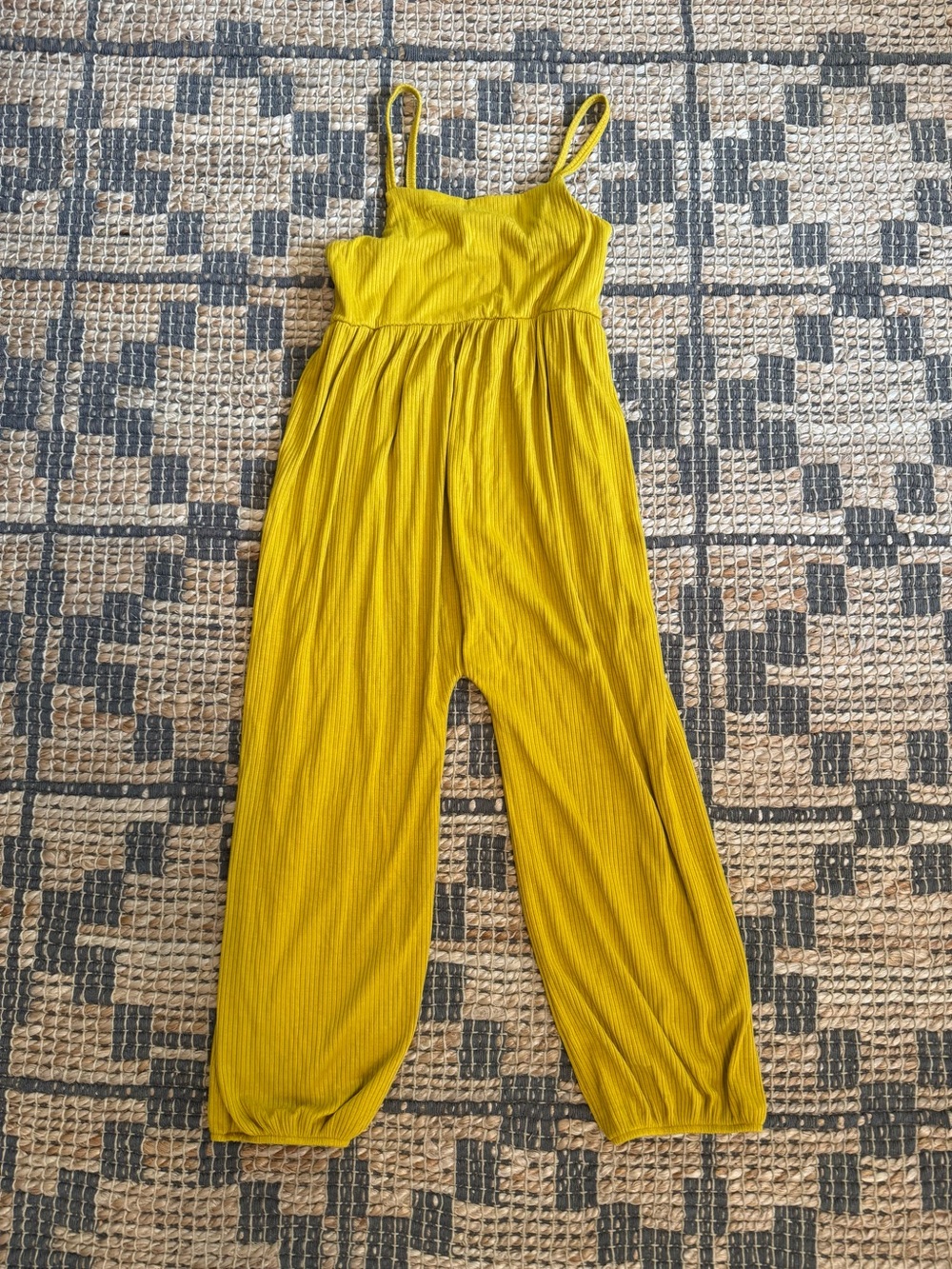 kate quinn Mustard Yellow Ribbed Spaghetti Strap Jumpsuit